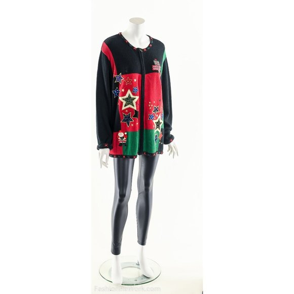 Ugly Christmas Sweater,Metallic Star Sweater,Tacky Christmas Sweatshirt,Festive - Picture 4 of 8